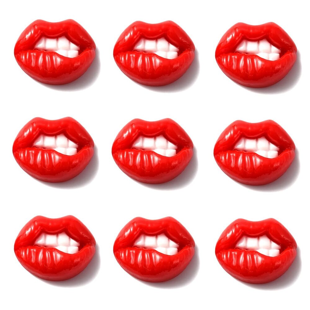 5360 50 Pcs Red Lip Flatback Charms Cartoon Lip Cabochons Sexy Lip Biting